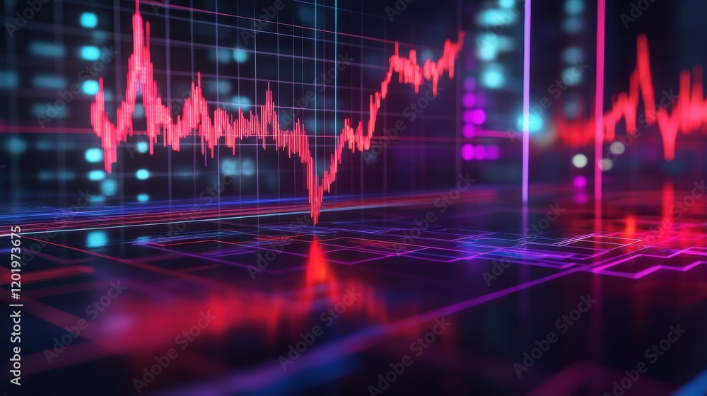 Stock market analysis with red and blue line graphs showing trends and fluctuations in data visualization Stock market analysis with red and blue line graphs showing trends and fluctuations in data visualization