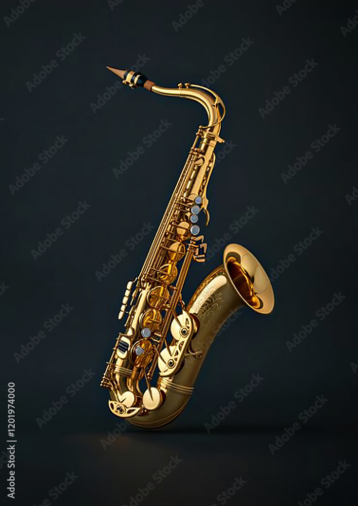 Naklejka premium Elegant golden saxophone on dark gradient background