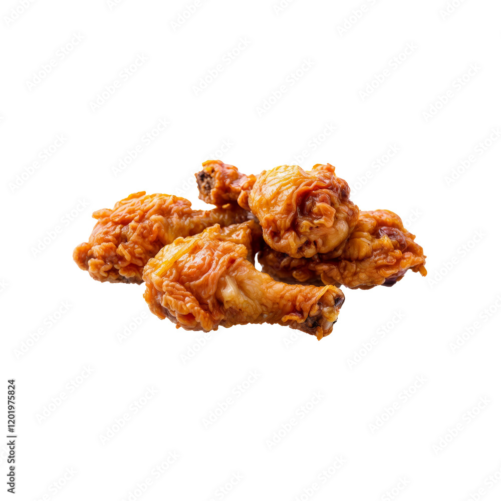 Crispy Fried Chicken Drumsticks: A close-up shot of four golden-brown, crispy fried chicken drumsticks, glistening with flavorful oil, and stacked invitingly. Crispy Fried Chicken Drumsticks: A close-up shot of four golden-brown, crispy fried chicken drumsticks, glistening with flavorful oil, and stacked invitingly.