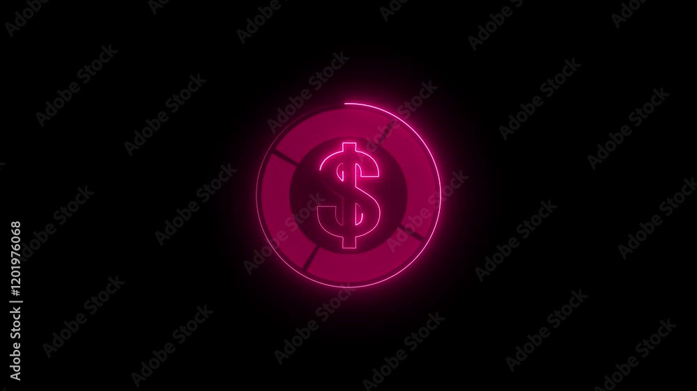 Neon glowing dollar symbol concept with neon circle.Economic dollar icon, 4k video. Neon glowing dollar symbol concept with neon circle.Economic dollar icon, 4k video.