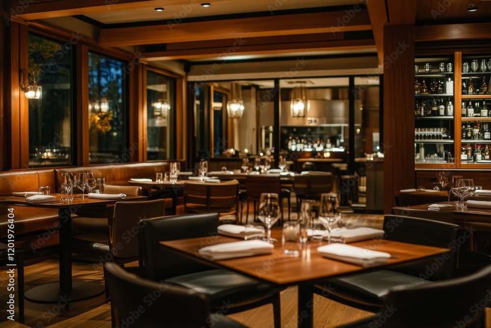 Obraz premium Elegant Restaurant Interior Design at Night