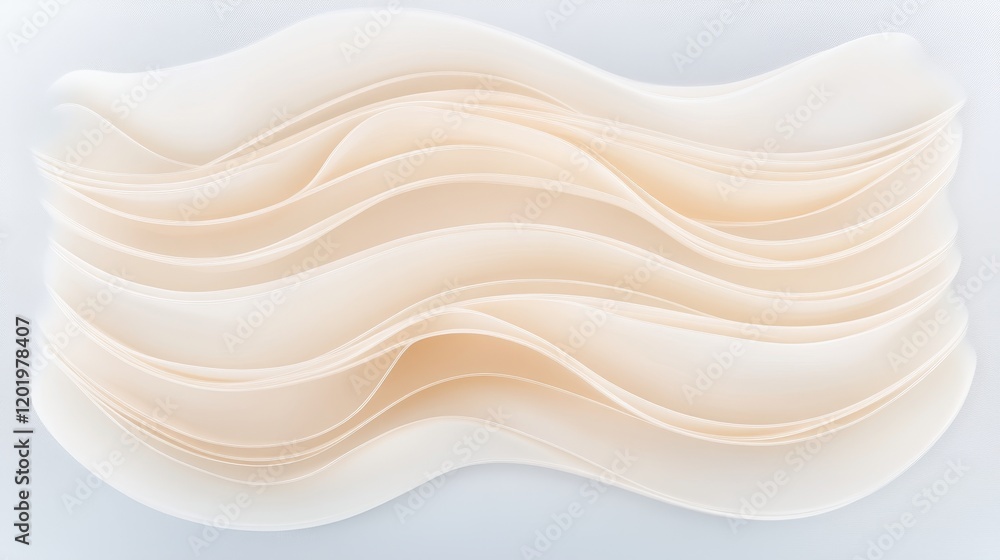 Obraz premium Cream Draped Fabric Waves Abstract - Soft, flowing cream fabric creates elegant waves, symbolizing serenity, fluidity, grace, calmness, and tranquility.