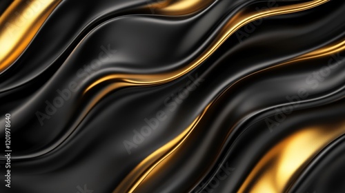 Abstract Gold Black Wavy Layered Design - Elegant, luxurious, flowing, dynamic, and sophisticated abstract design featuring gold and black wavy layers.  Symbolizes wealth, movement, luxury, and sophis photo