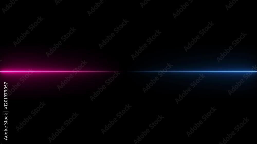 Horizontal neon line animation moving from right to left on black screen. Straight neon lazer line color blue black background. Horizontal neon line animation moving from right to left on black screen. Straight neon lazer line color blue black background.