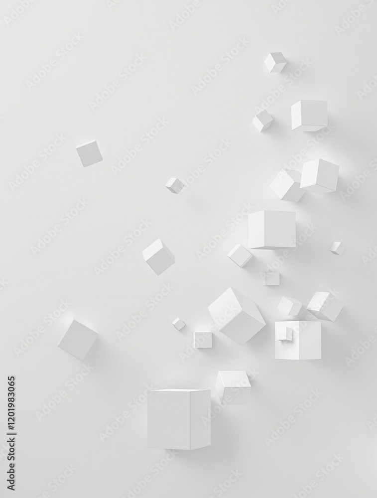 A random arrangement of white cube boxes creates a dynamic and modern visual impact, interior design inspiration, geometric patterns, abstract shapes, design elements, minimalist decor. A random arrangement of white cube boxes creates a dynamic and modern visual impact, interior design inspiration, geometric patterns, abstract shapes, design elements, minimalist decor.