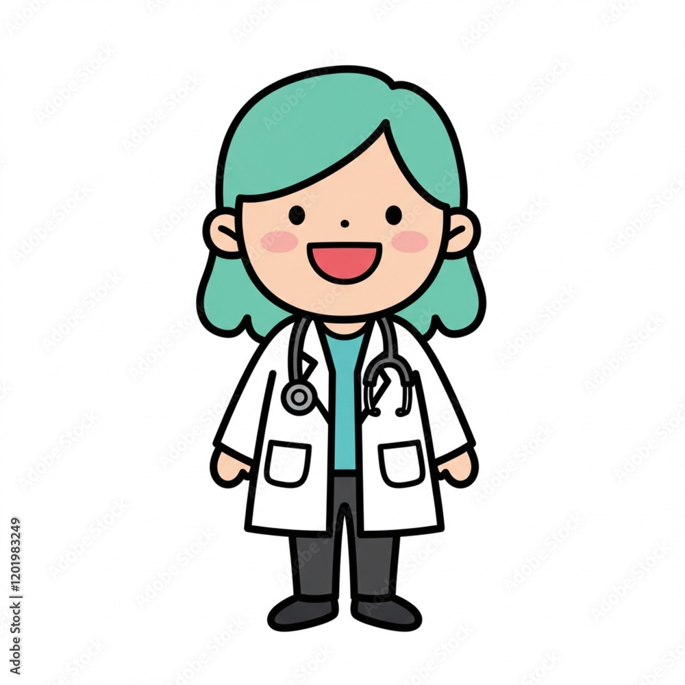 Happy Female Pediatrician Cartoon Illustration Doctor Character Design Healthcare Happy Female Pediatrician Cartoon Illustration Doctor Character Design Healthcare