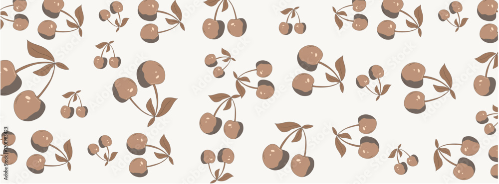 Obraz premium Realistic Cherry Cluster Seamless Pattern with Green Foliage 