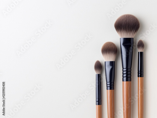 Makeup Brushes on Minimalist White Background: Beauty Tools and Cosmetics Essentials