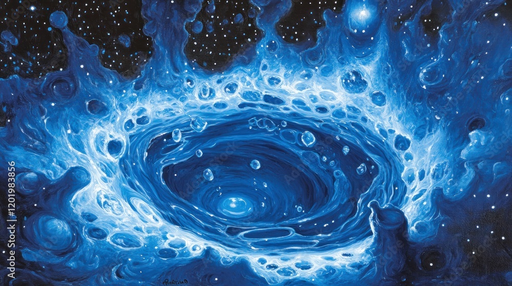 Abstract swirling blue cosmic nebula with glowing center. Abstract swirling blue cosmic nebula with glowing center.