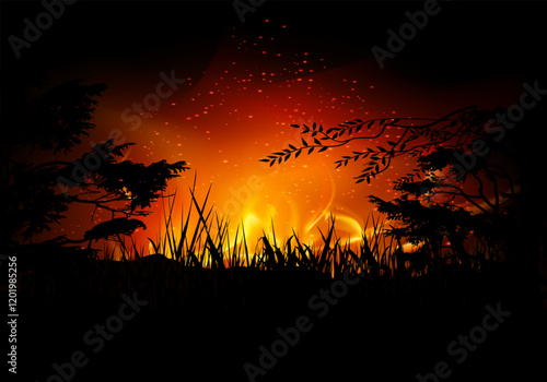 Forest Wildfire Silhouette