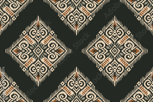 Seamless ethnic ikat pattern with influences of tribal and folk embroidery combined with Mexican Aztec geometric shapes. Perfect for graphic design, rugs, wallpaper, gift wrapping and clothing.