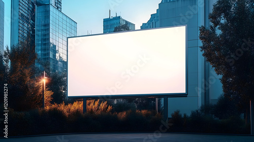 Large horizontal blank advertising poster billboard banner mockup in front of building in urban city digital light box display screen for OOH media 12 sheet outofhome : Generative AI photo