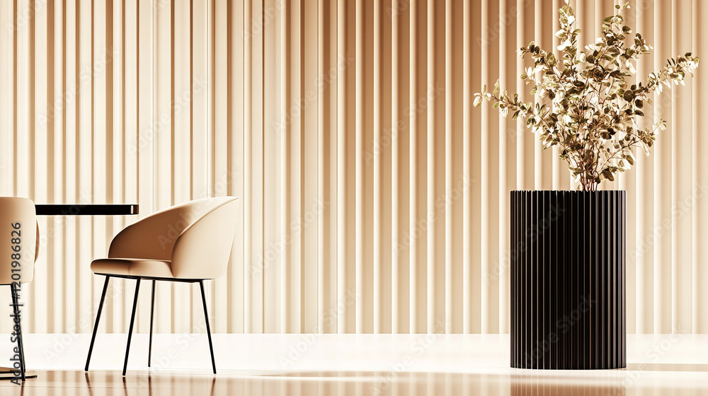 Modern interior design featuring minimalist furniture and elegant decor in a stylish setting Modern interior design featuring minimalist furniture and elegant decor in a stylish setting