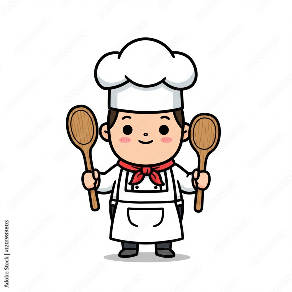 Adorable Cartoon Chef Character Holding Wooden Spoons Culinary Illustration Cute Kitchen Mascot Adorable Cartoon Chef Character Holding Wooden Spoons Culinary Illustration Cute Kitchen Mascot