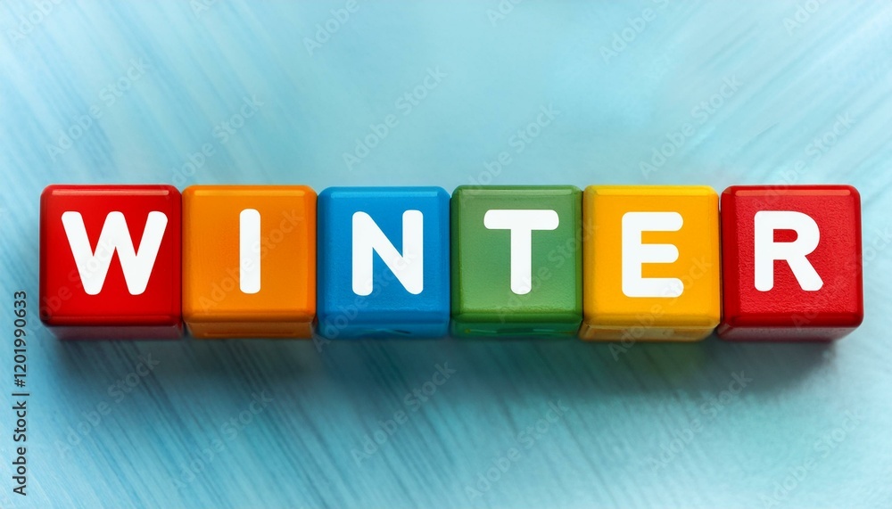 Obraz premium 冬を意味する英単語WINTTERの文字が書かれた木製のキューブブロック。 aiで生成