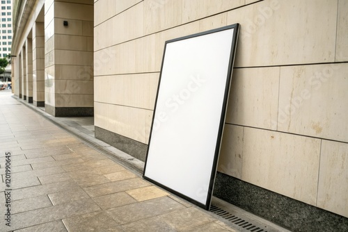 A standard-sized blank poster board leaning against a wall, minimalist style, empty space, standard size photo