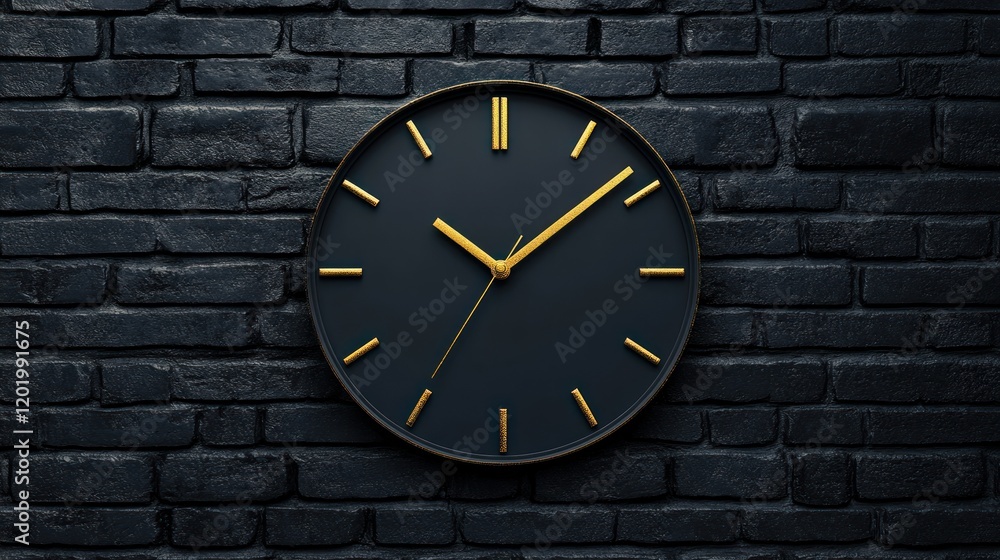 custom made wallpaper toronto digitalBlack and gold clock on a dark brick wall.