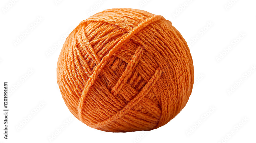 Orange Ball of Yarn: Tightly Wound with Texture, Isolated on a Crisp White Background Orange Ball of Yarn: Tightly Wound with Texture, Isolated on a Crisp White Background