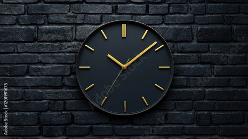 Wallpaper Mural Black and gold clock on a dark brick wall. Torontodigital.ca