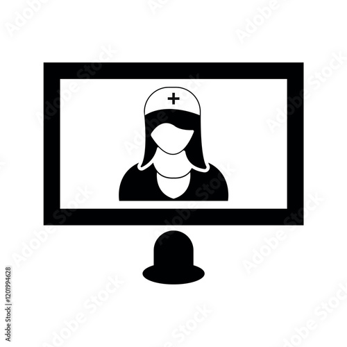 Online doctor laptop icon.