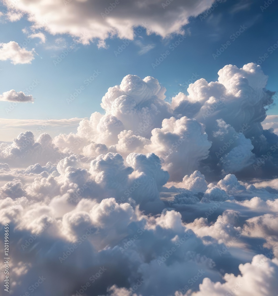 Fototapeta premium A Soft Focus on a Cloudy Sky with fluffy white clouds, blue, ethereal, dreamy