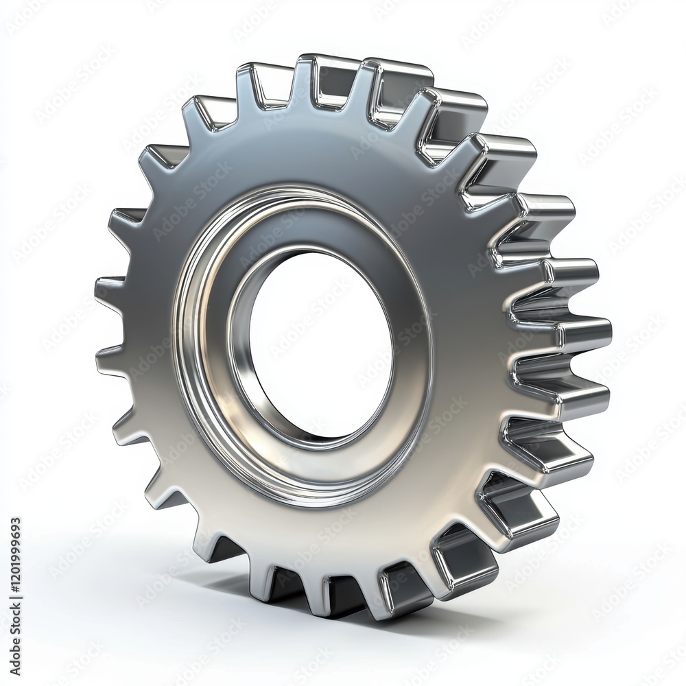 Metallic Gear on White Background for Industrial and Mechanical Use Metallic Gear on White Background for Industrial and Mechanical Use