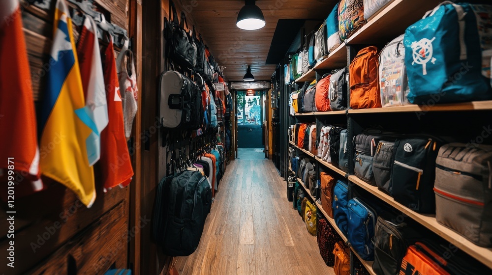 Naklejka premium A travel locker set in a bustling hostel, filled with international flags, travel journals, and souvenirs