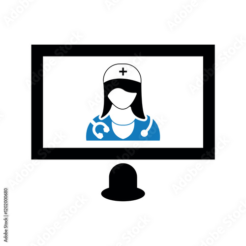 Online doctor laptop icon.