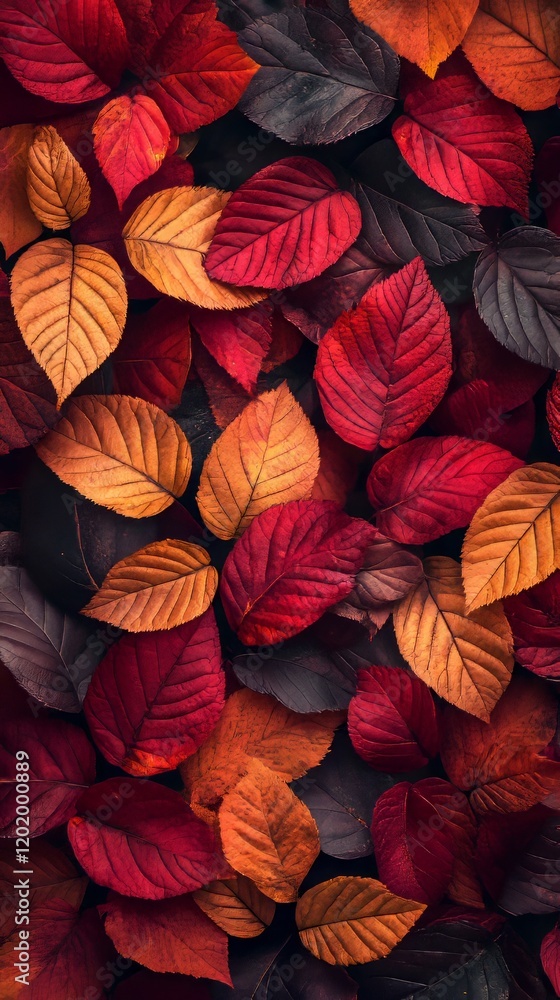 Autumn leaves in vibrant red and orange hues. Autumn leaves in vibrant red and orange hues.