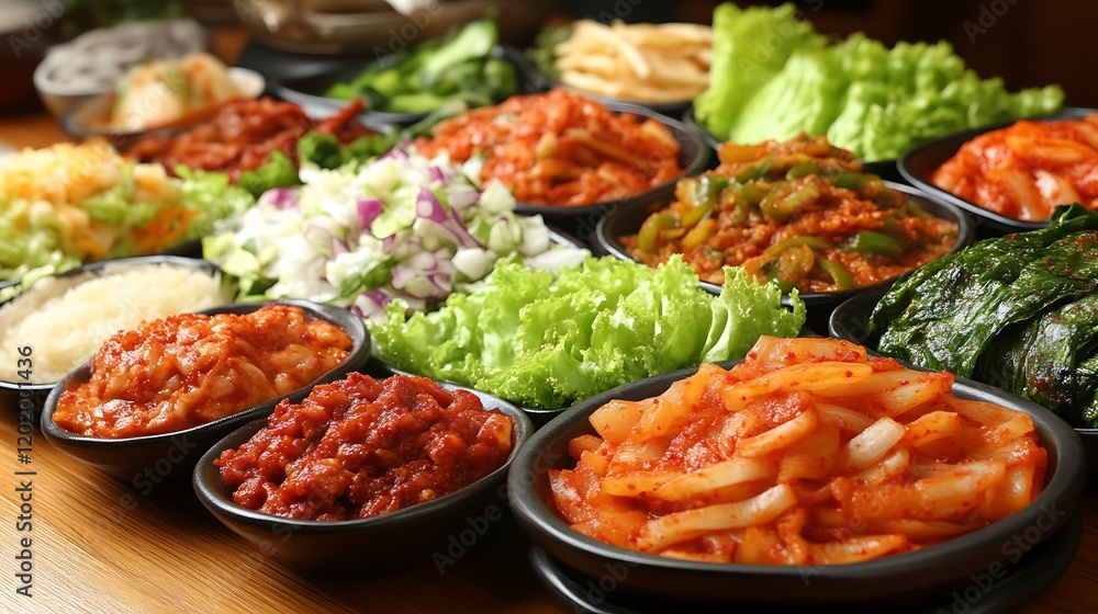 Obraz premium Assorted Korean Banchan Side Dishes in Bowls