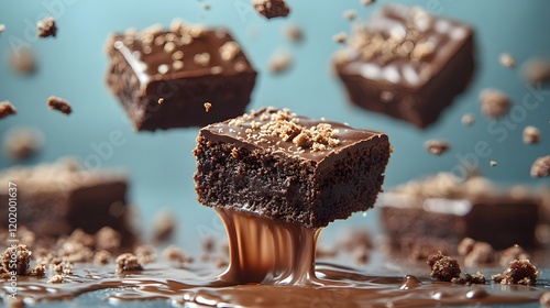 Artistic Brownies with Melted Chocolate photo