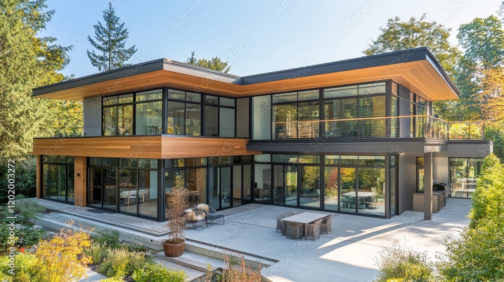 Fototapeta premium Modern Glass House Architectural Design Landscape