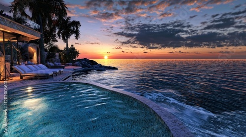 Oceanfront villa sunset pool luxury travel (1) photo