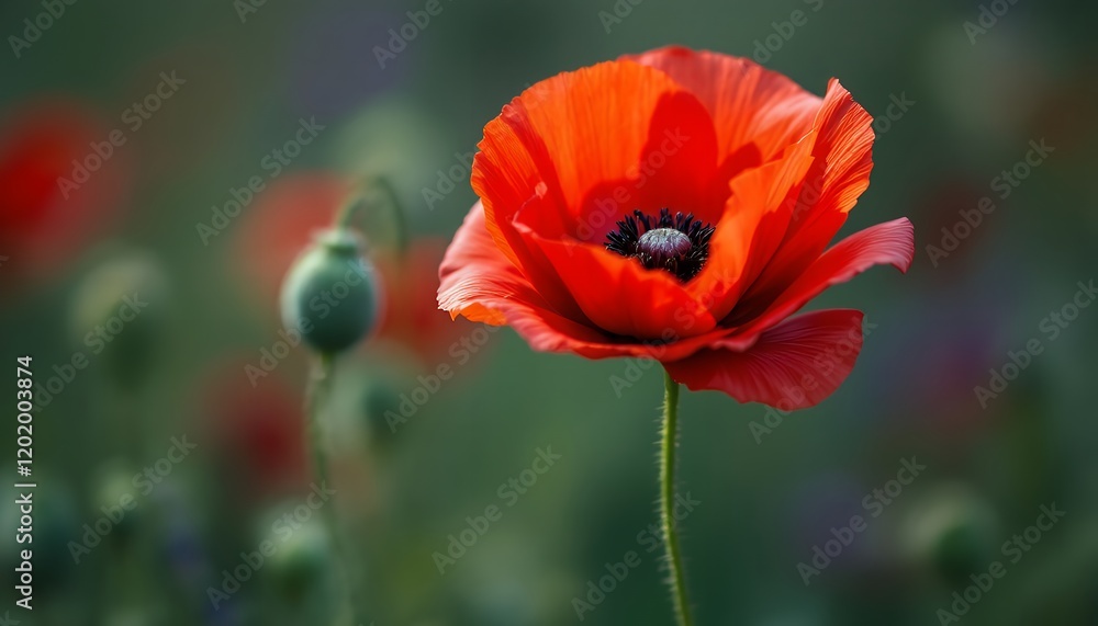 Obraz premium Stunning Red Poppy Flower Closeup in Field
