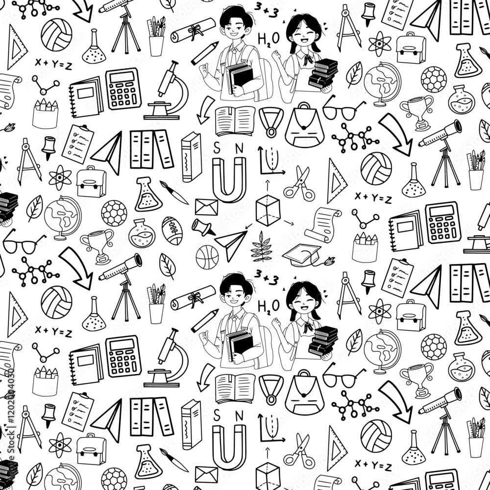 Obraz premium education doodle illustration design seamless pattern background