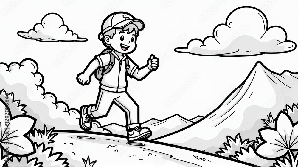 Fototapeta premium Boy Hiking on Mountain Trail, generative Ai, generative Ai