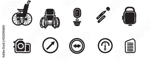 Set of hospitality icon , tools, and wheel chair icon collection in black vector design