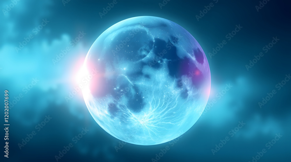 Abstract Glowing blue Moon Surrounded by mystical space Clouds Abstract Glowing blue Moon Surrounded by mystical space Clouds