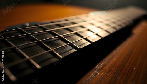 a close up of the frets of a guitar