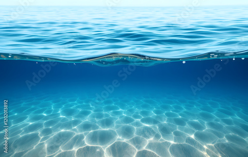 Blue water surface with sandy ocean bottom