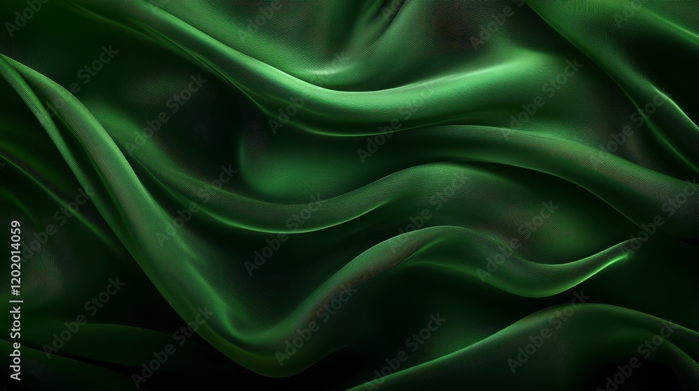 Fototapeta premium Luxurious Emerald Green Silk Fabric Draped Texture Background