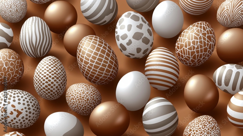 Elegant Brown and White Easter Eggs, Stylish Patterned Easter Eggs for Modern Easter Decor, Minimalistic Easter Eggs with Unique Designs Elegant Brown and White Easter Eggs, Stylish Patterned Easter Eggs for Modern Easter Decor, Minimalistic Easter Eggs with Unique Designs