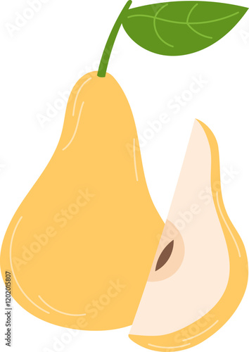 Ripe Pear with a Slice Showing Juicy Inner Flesh