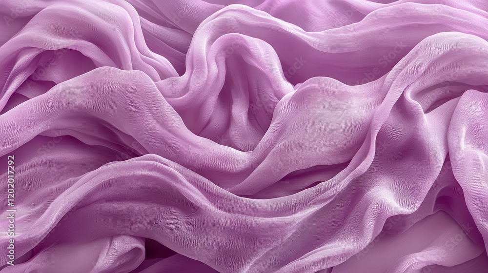 Obraz premium Elegant Draped Lavender Chiffon Fabric Texture Soft Purple Silk like Textile Background