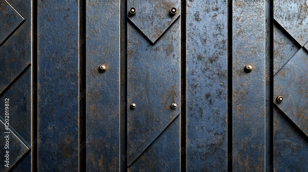 Dark Blue Metal Texture Background Industrial Grunge Steel Wall with Geometric Pattern and Rivets Dark Blue Metal Texture Background Industrial Grunge Steel Wall with Geometric Pattern and Rivets