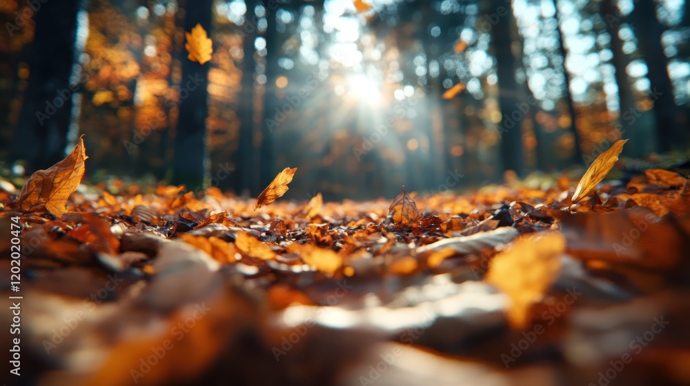 An enchanting view of a forest floor covered in vibrant fallen leaves, with soft sunlight filtering through the trees, embodying the serene beauty of the autumn season. An enchanting view of a forest floor covered in vibrant fallen leaves, with soft sunlight filtering through the trees, embodying the serene beauty of the autumn season.