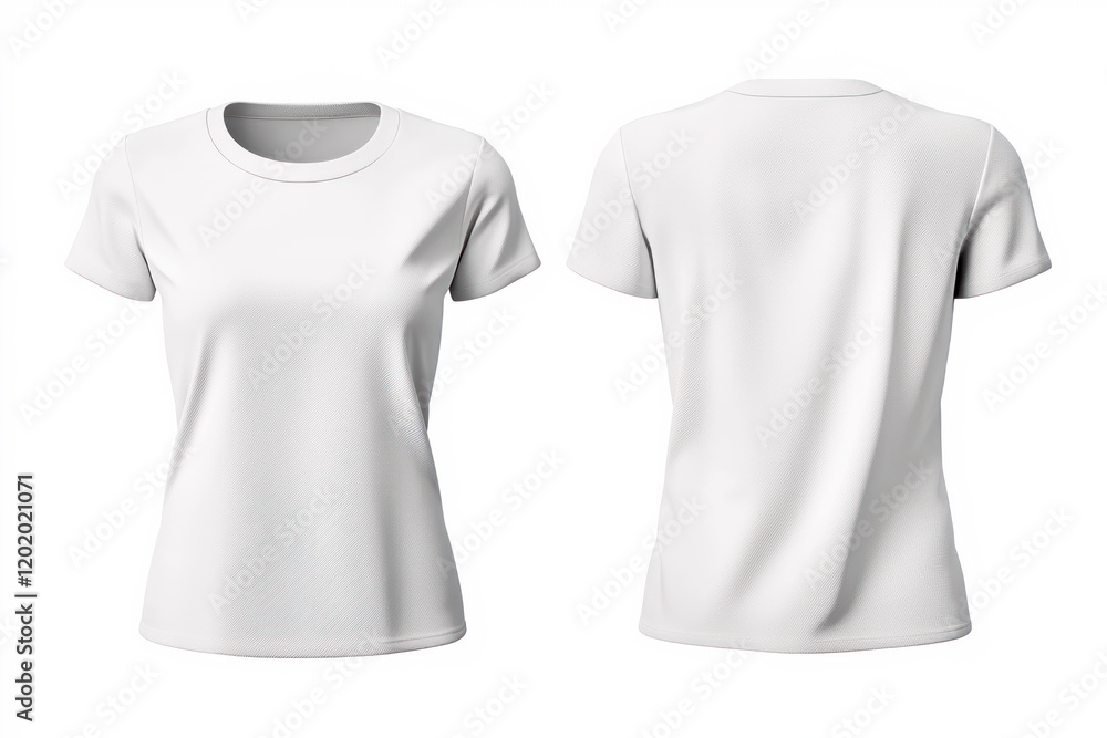 Fototapeta premium White women's t-shirt mockup, front and back view. For printing prints or logo design.
