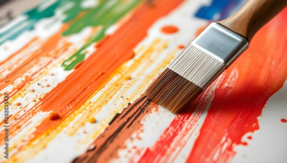 Fototapeta premium a close up of a paintbrush on a painting