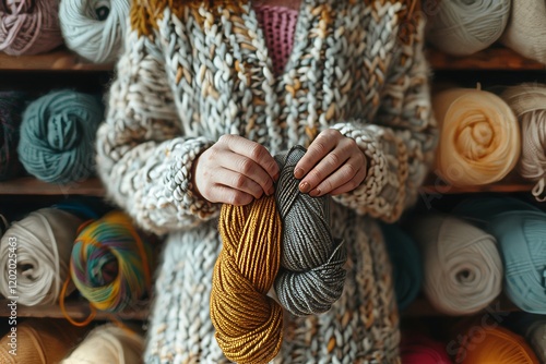 Preparing for creativity: knitter choosing yarn for a new design photo