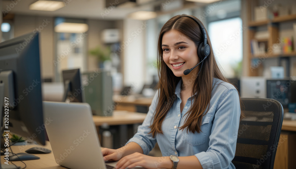 Call center, telemarketing and customer service with a business woman working in an office and consulting on a headset. Call center, telemarketing and customer service with a business woman working in an office and consulting on a headset.